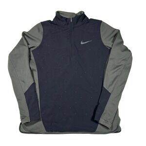 Nike AeroReact Hybrid Half Zip Running Top Women Size M Grey Striped Pullover